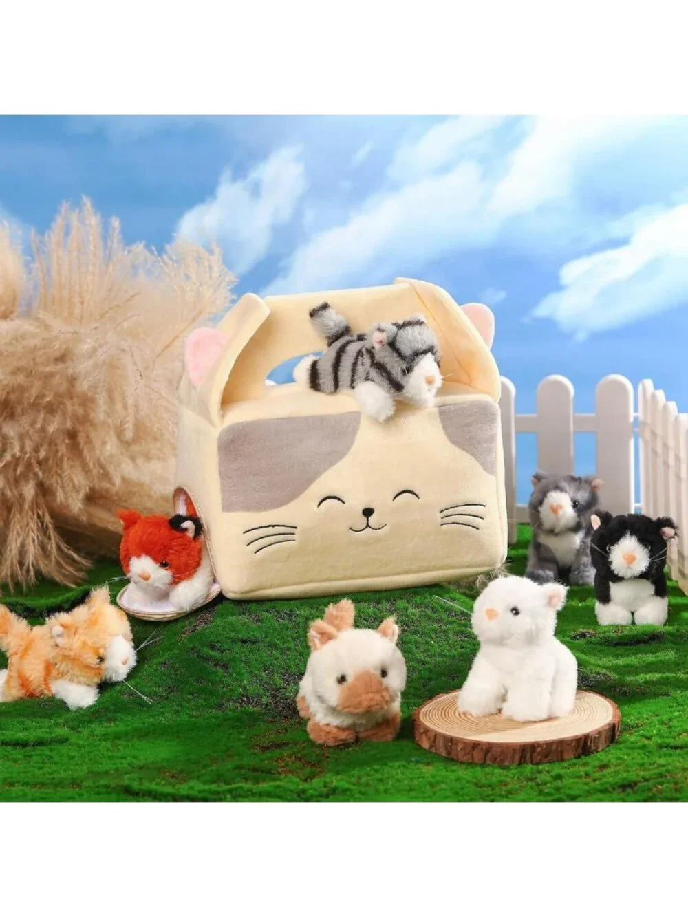 Adorable 8-Piece Plush Cat Stuffed Animals Set with 7 Cute Kittens & House